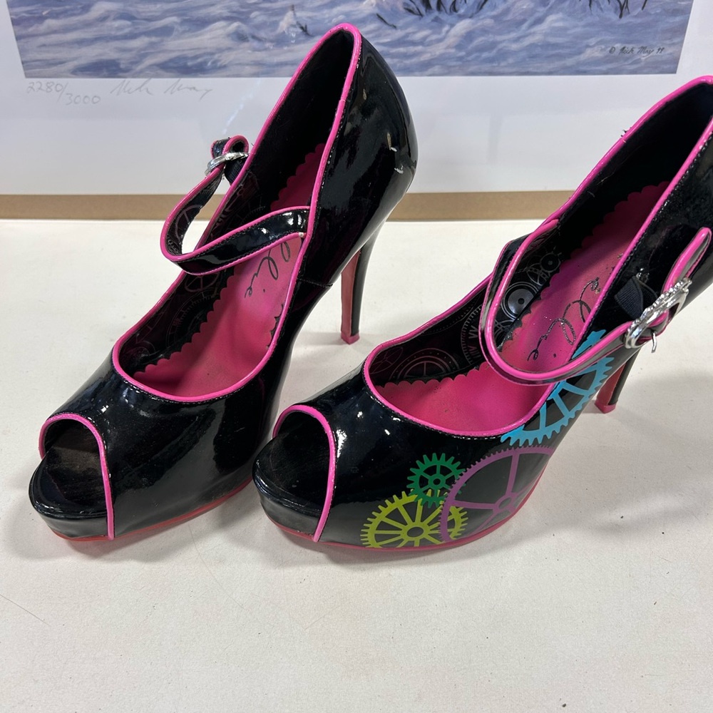Black and Pink Peep Toe Heels